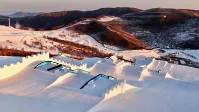 The first three sections of the Olympic slopestyle course at Genting Snow Park