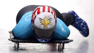 Katie Uhlaender slides during women's skeleton training