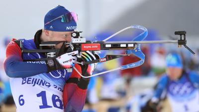 Biathlete Johannes Thingnes Boe of Norway competes in the men's 10km biathlon sprint race during the Beijing 2022 Winter Olympic Games