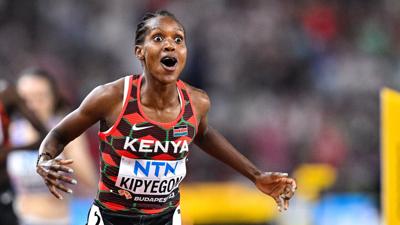 BUDAPEST, HUNGARY - AUGUST 22: Faith Kipyegon of Kenya winner of the gold medal competing in 1500m Women Final during Day 4 of the World Athletics Championships Budapest 2023 at the National Athletics Centre on August 22, 2023 in Budapest, Hungary. (Pho...