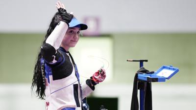 ASAKA, JAPAN - JULY 24: Mary Carolynn Tucker of Team United States during the 10m Air Rifle Women's event on day one of the Tokyo 2020 Olympic Games at Asaka Shooting Range on July 24, 2021 in Asaka, Saitama, Japan.  (Photo by Fred Lee/Getty Images)