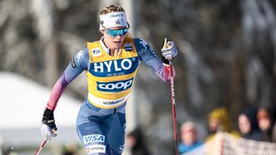 OBERHOF, GERMANY - JANUARY 20: Jessie Diggins of the United States competes in the Mass start classic on January 20, 2024 in Oberhof, Germany. (Photo by Federico Modica/NordicFocus/Getty Images)