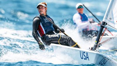 Erika Reineke sails at the Paris 2024 Test Event