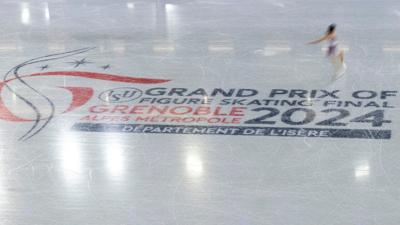 GRENOBLE, FRANCE - DECEMBER 5: Event logo on ice during ISU Grand Prix of Figure Skating Final - Grenoble at Patinoire Polesud, on December 5, 2024, in Grenoble, France. (Photo by Jurij Kodrun - International Skating Union/International Skating Union vi...