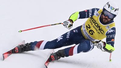 US Jared Goldberg competes in the Men's Super-G race as part of the FIS Alpine ski World Cup 2024-2025, in Val Gardena on December 20, 2024. (Photo by Marco BERTORELLO / AFP) (Photo by MARCO BERTORELLO/AFP via Getty Images)